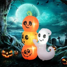 HOMCOM 5ft Inflatable Halloween Decoration Ghost And Pumpkin, Blow Up Outdoor LE