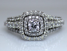 14k White Gold Double Halo 1.0 cttw Natural Diamond Engagement Ring sz 7