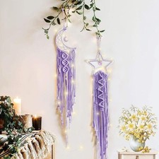 Moon Star Dream Catcher Decor,2pcs Boho Home Moon Star Dreamcatcher,Macrame W...