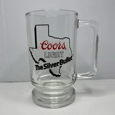 Vintage Coors Light “The Silver Bullet” State Of Texas 5.5” Glass Beer Mug