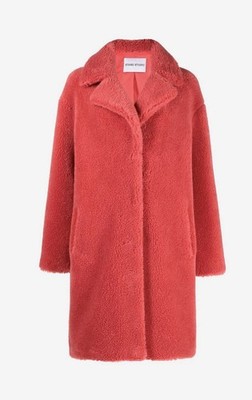 Stand Studio - Camille Faux Fur Teddy Coccon Coat Size 38 Medium Red Pink