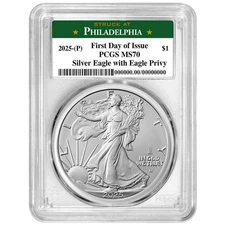 2025 (P) $1 American Silver Eagle First Eagle Privy PCGS MS70 FDOI Philadelphia