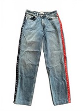 Anine Bing Taper Leg Jeans W26 L25 Blue Denim with Red & Navy Logo Side Panel