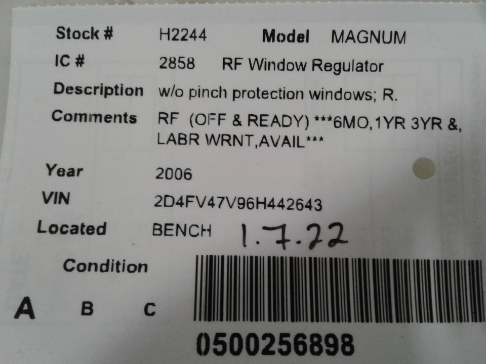 Used Front Right Door Window Regulator Front fits: 2006 Dodge Magnum w/o pinch p Foto 3 de 4