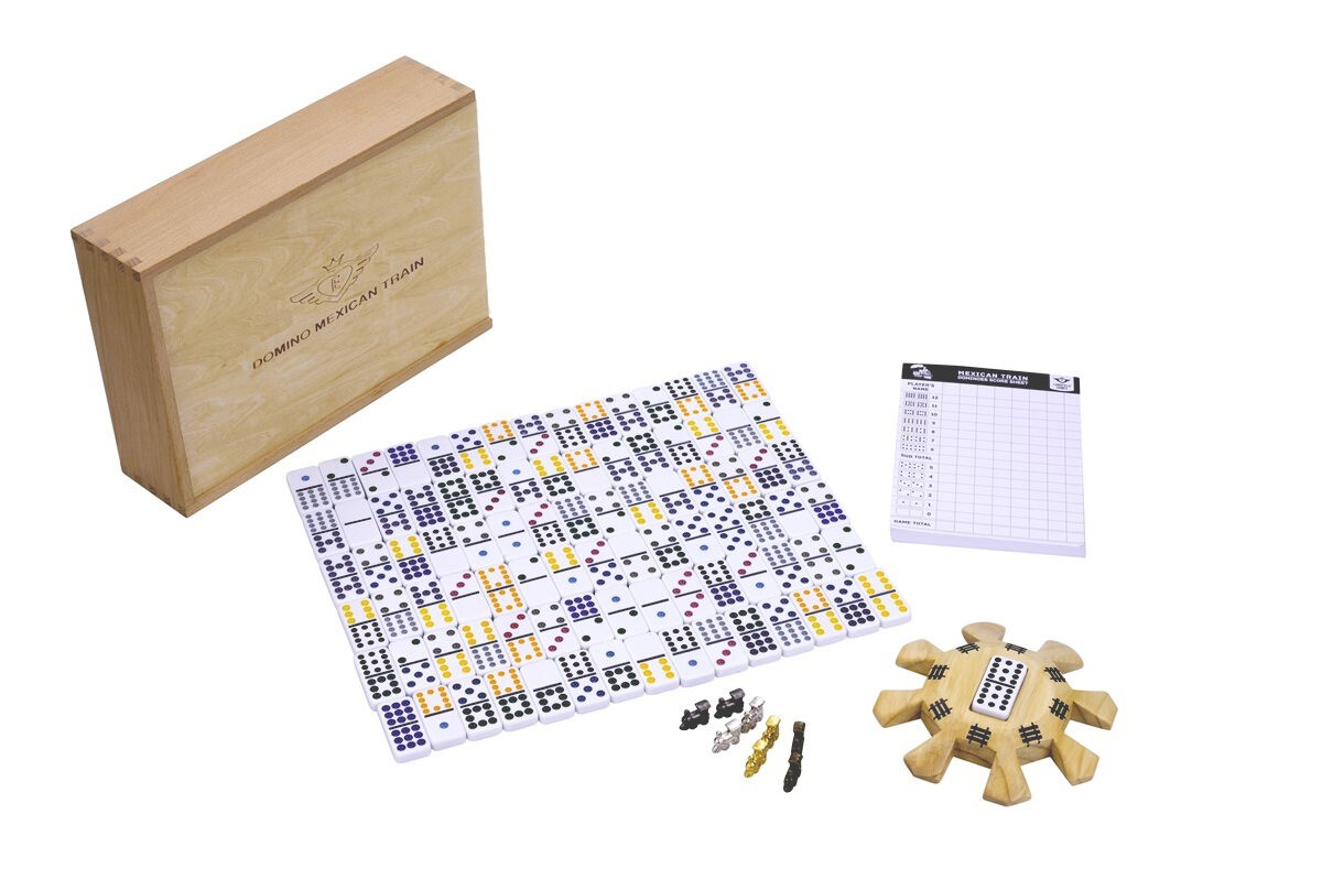 Deluxe Double 12 Mexican Train Dominoes in Wooden Box (UK)