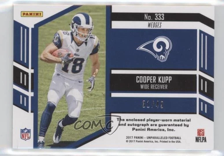 2017 Panini Unparalleled RPS Jersey Purple /49 Cooper Kupp #333 Rookie Auto RC - Image 2 of 2