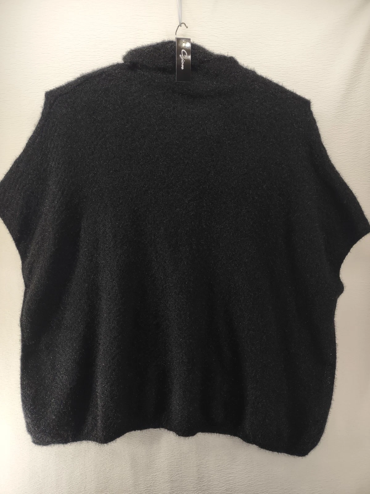Cejon ~ Women's Poncho Black Knit Cowl Neck Pullover One Size NWT Cozy Winter
