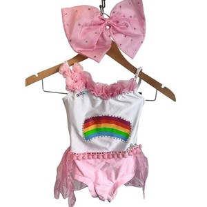 LA Designs Solo Rhinestone Pink Rainbow Dance Costume Child Medium Convention