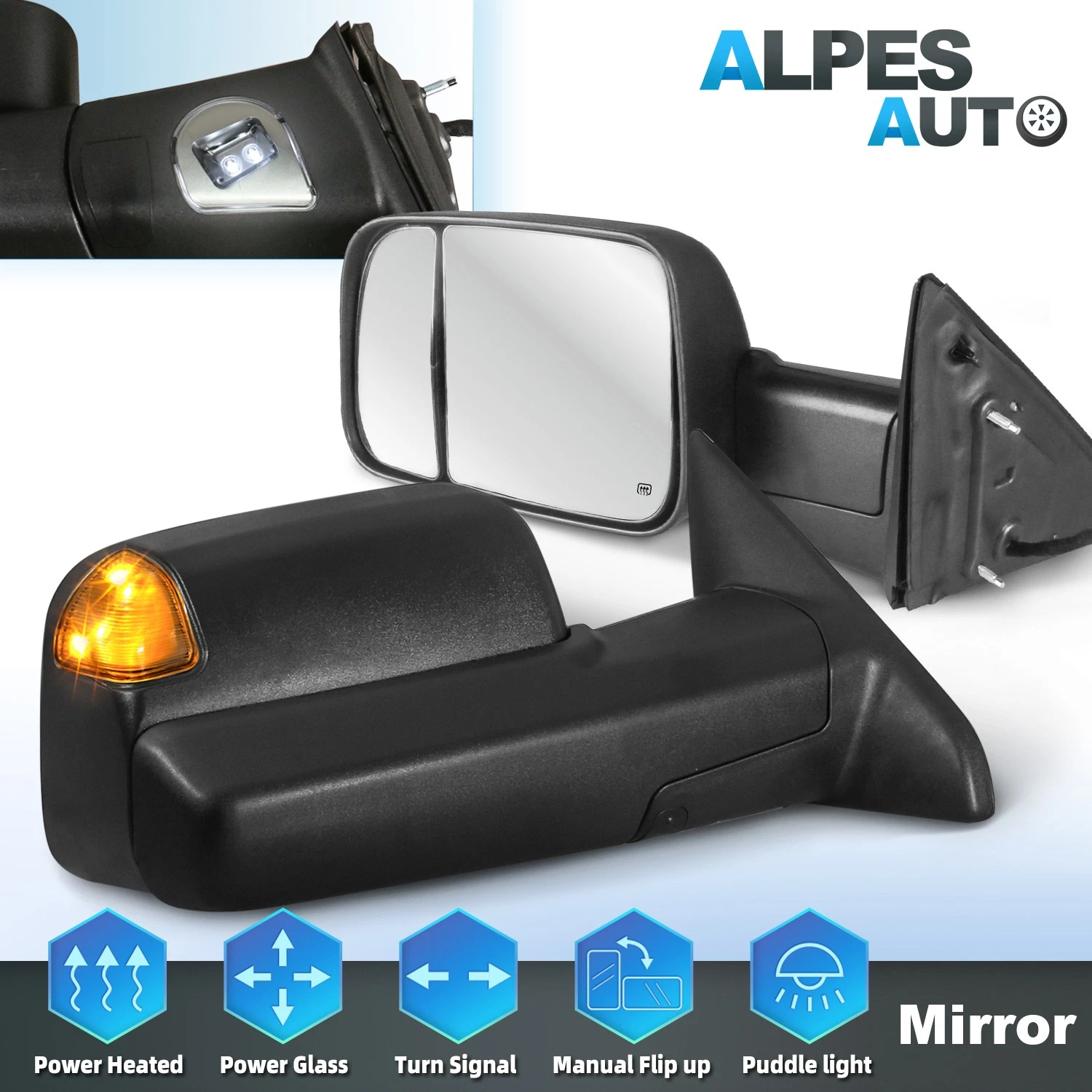 2PCS Power Heated Tow Mirrors For 2010 2011 2012 Dodge Ram 1500 2500 3500 LH+RH