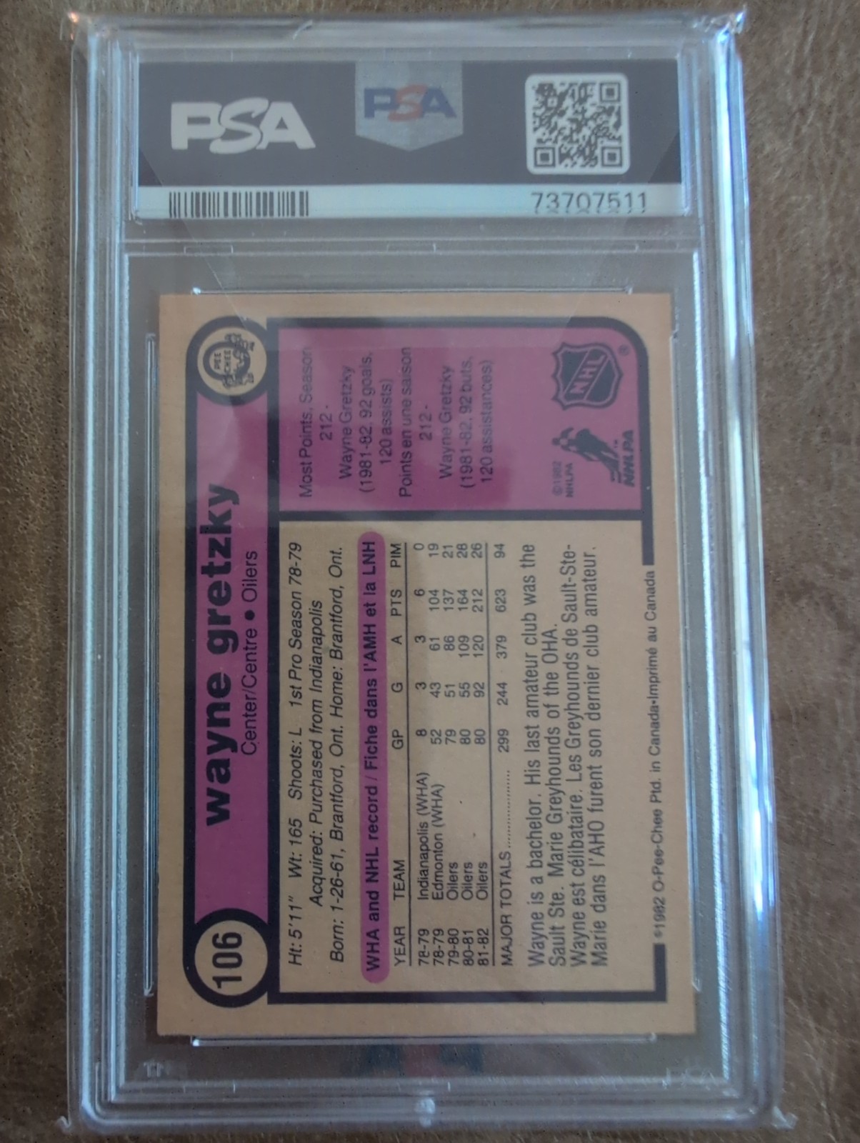 1982-83 O-Pee-Chee OPC #106 Wayne Gretzky HOF PSA 8 NM-MT Oilers view 2