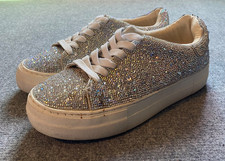 Betsey Johnson Silver Rhinestone Platform Sneakers SB-SUTON Size 8M EUC