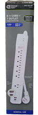 COMMERCIAL ELECTRIC 6 ft. 7-Outlet Surge Protector with USB in White