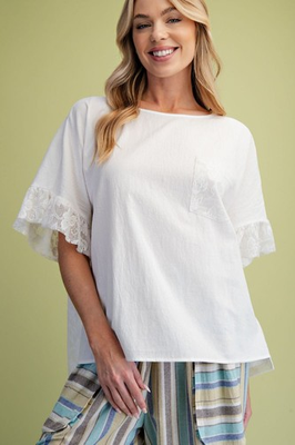 #ad #ad Easel Women#x27;s Lace Ruffle Short Sleeve Top in White $48.00