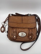 VTG Fossil Maddox Distressed Brown Leather Crossbody Messenger Bag Large Key