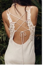 NEW ZARA CREAM COMBINATION CROCHET EMBROIDERED MIDI DRESS XL LINEN