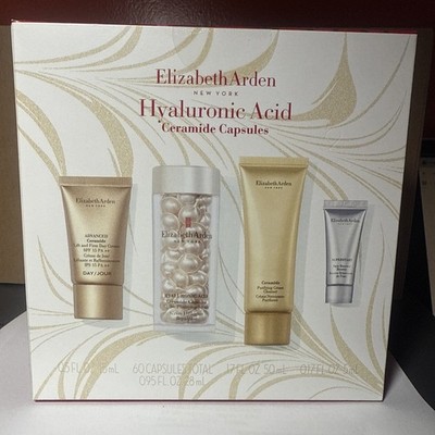 Elizabeth Arden 4-Pc HYALURONIC ACID HYDRA Plumping 60CAPS, DAY/CLEANSER/BOOSTER