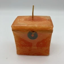 VTG New Unused Orange Rectangular Pillar Candle with Chinese Coin on String