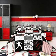 Kids Baseball Comforter Set Full Softball Boys Bedding Set Sports Game Quilte...