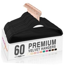 Velvet Hangers Premium Non-Slip Felt Hangers, Sturdy Clothes 60 Pack Black