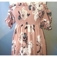 NWT-NLW ZAFUL PINK FLORAL OFF THE SHOULDER MAXI DRESS Women's Small Floral