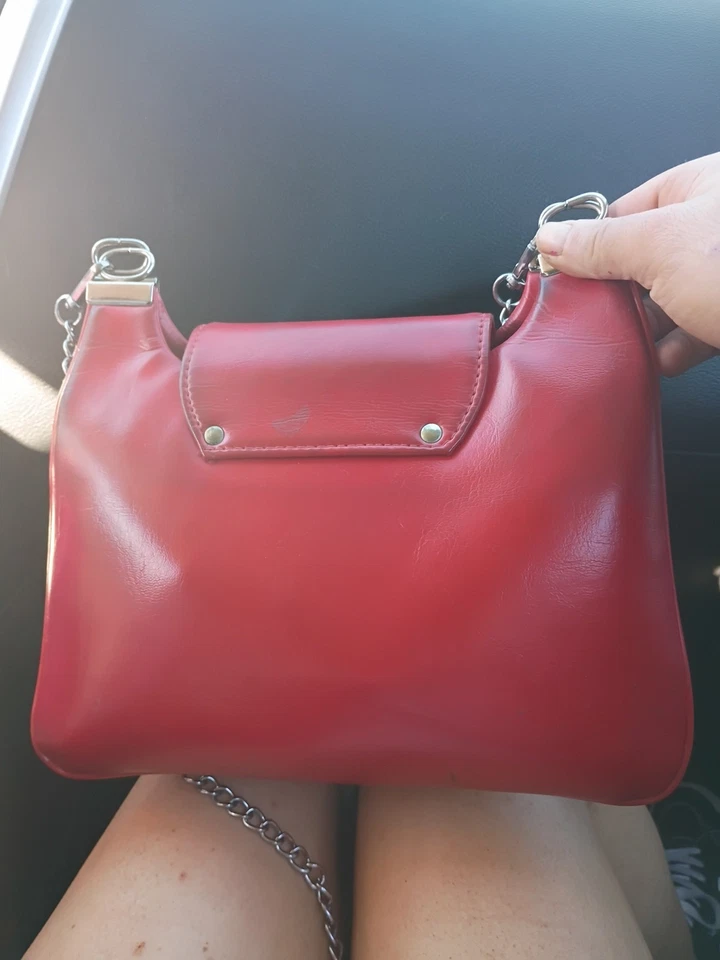 1940 Red Leather Vintage Purse Shoulder Bag - Image 4 of 4