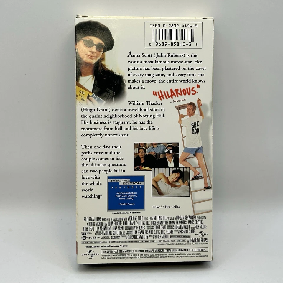 Notting Hill VHS 2000 Video Tape Special Edition Julia Roberts Grant VTG Romance - Image 2 of 4