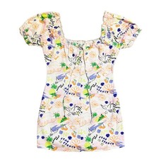 Asos Design Mini Dress Puff Sleeve Doodle Artsy Wearable Art Square Neck Kidcore