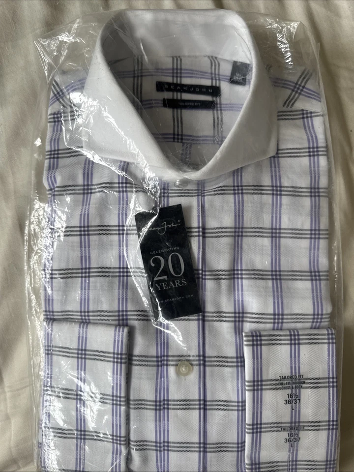 NUEVO CON ETIQUETAS Sean John Cuadros Cuadros 16.5 36/37 Cuello Corte Contraste Puño Francés 48" Foto 3 de 4