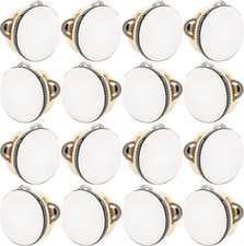 16 Pcs 4 Inch Adult Wedding Tambourines Drum Wooden Natural Handheld Drums Metal