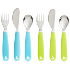 Munchkin Splash Toddler Fork, Knife and Spoon Utensil Set, Blue/Green