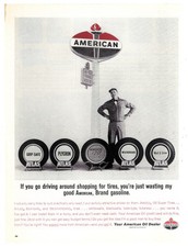 American Gasoline Print Ad Vintage 1960s Mid Century Modern Garage Wall Art 1964
