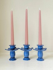 &Klevering Amsterdam Ceramic Candle Holders in Cobalt Blue, Hand Painte Designer