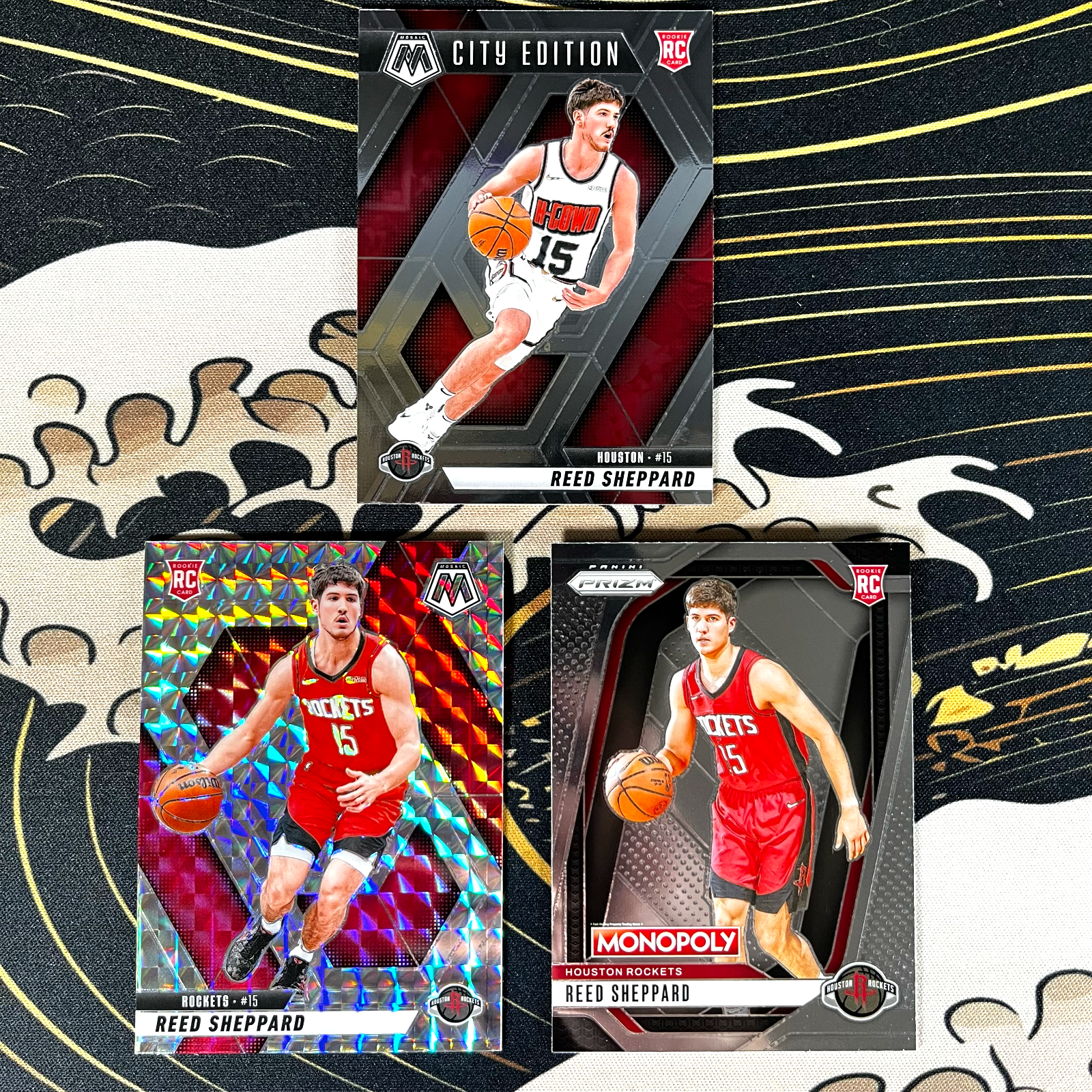 2024-25 Reed Sheppard Rookie Card Lot (3) - Panini Mosaic & Prizm Rockets RC