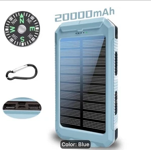 Portable Solar Charger 20000mAh Power Bank Emergency Flashlight Compass