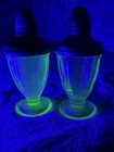 Vintage Uranium Glass Salt Pepper Shaker Green Depression Glass Metal Top Mini