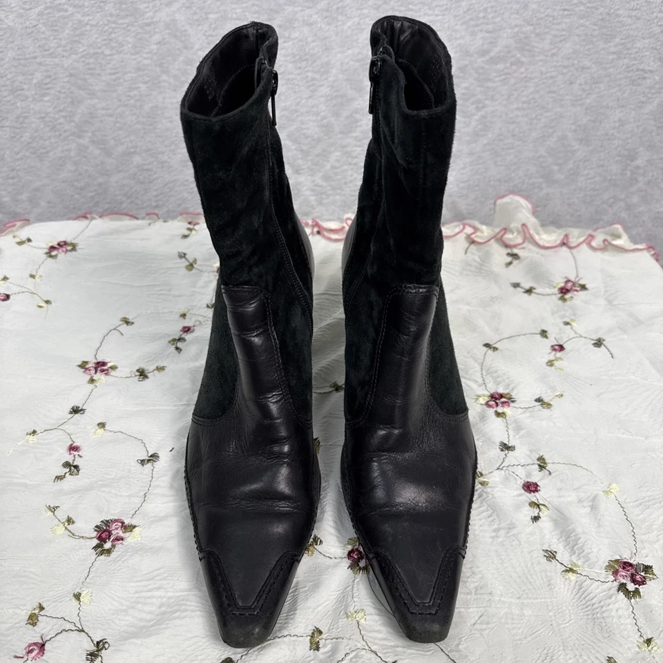 Botines Andrey Brooke Cuero Gamuza 7.5M Negro Yasmine Gatito Tacón Bruja Gótico Foto 2 de 4