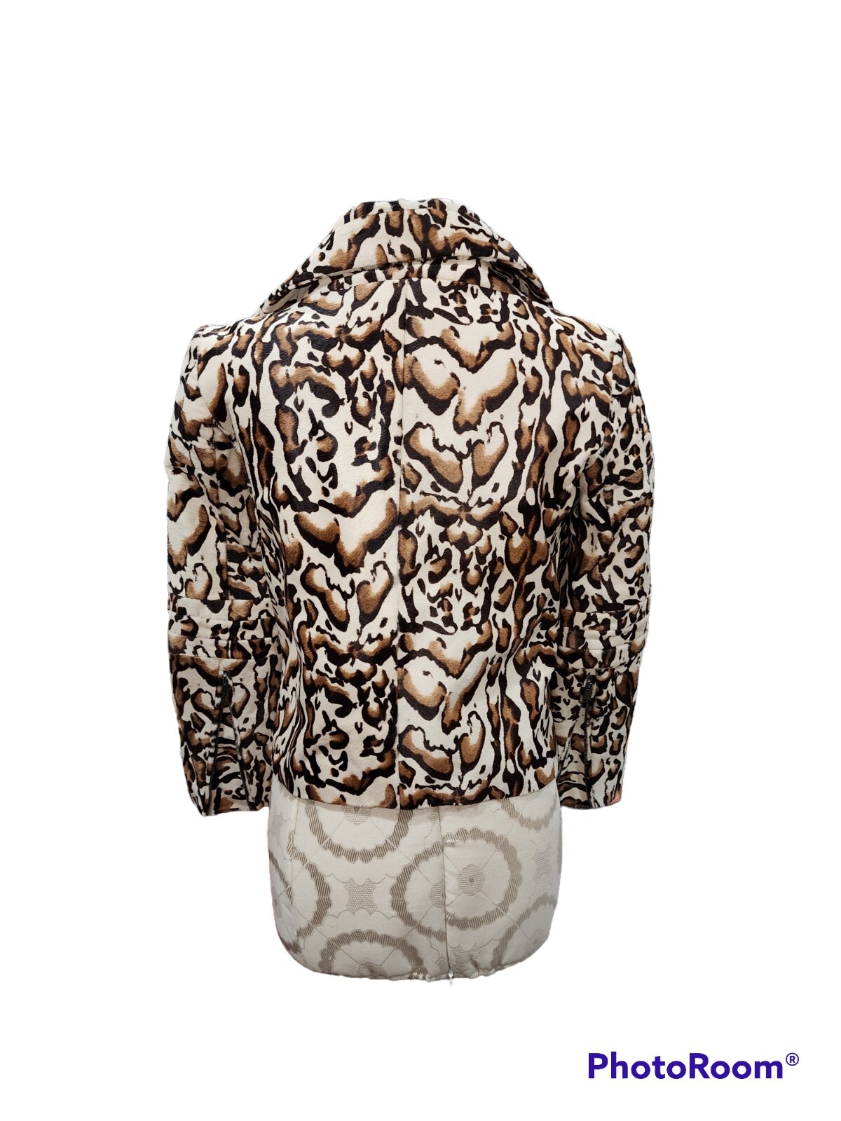 Giacca da moto Diane Von Fustenberg Marvelo stampa pony capelli di vitello taglia 0