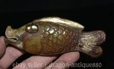 4.8" ancient Chinese natural Hetian jade carving fish cyprinoid statue sculpture