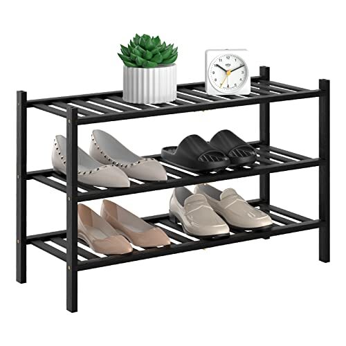 3-Tier Black Bamboo Shoe Rack Free Standing Closet Organizer