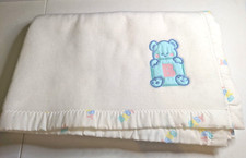 Vintage Baby Blanket Cuddle Time  Blue Bear, Baby Satin Trim NWOT