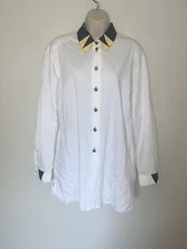 Vintage Klein Petit Paris White Button Down Shirt Decorative Buttons Women Sz 44