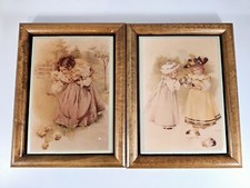Vintage VICTORIAN CHILDREN Tiles Framed Made In USA Set Of 2