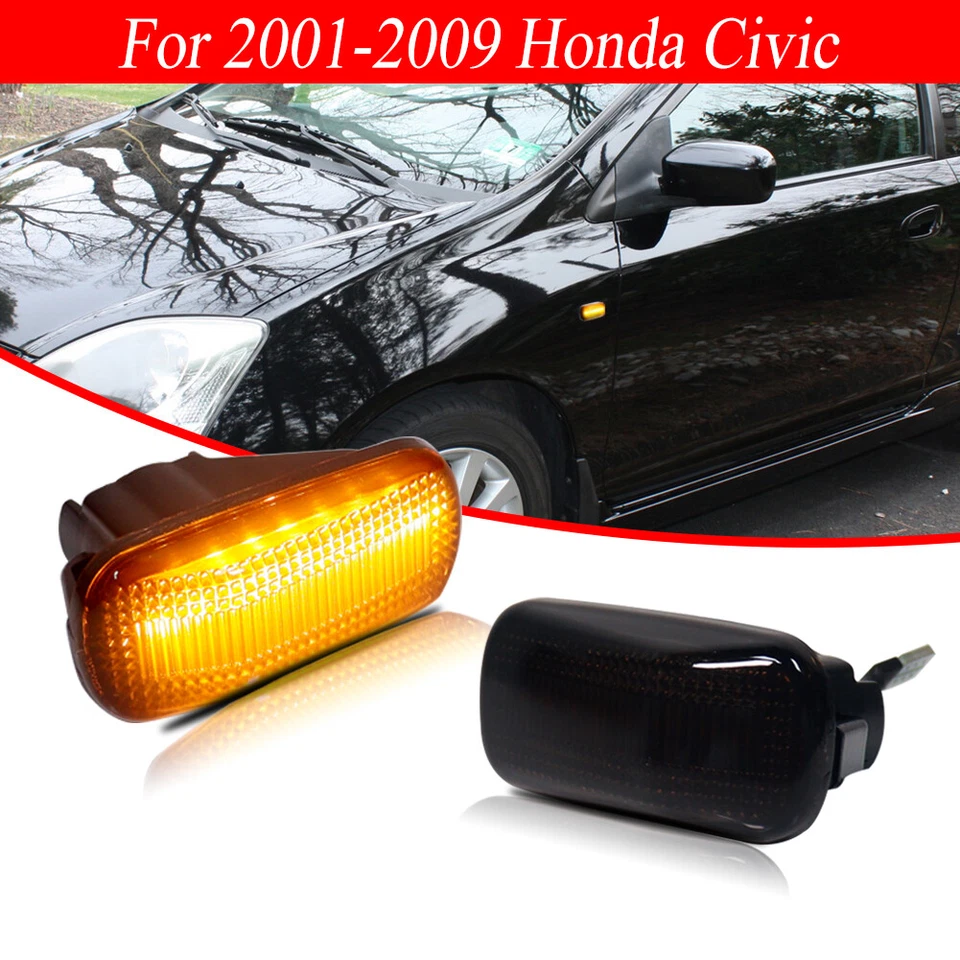 Luces de señalización laterales LED ámbar secuencial ámbar para Honda Civic Acura RSX Integra Foto 3 de 4