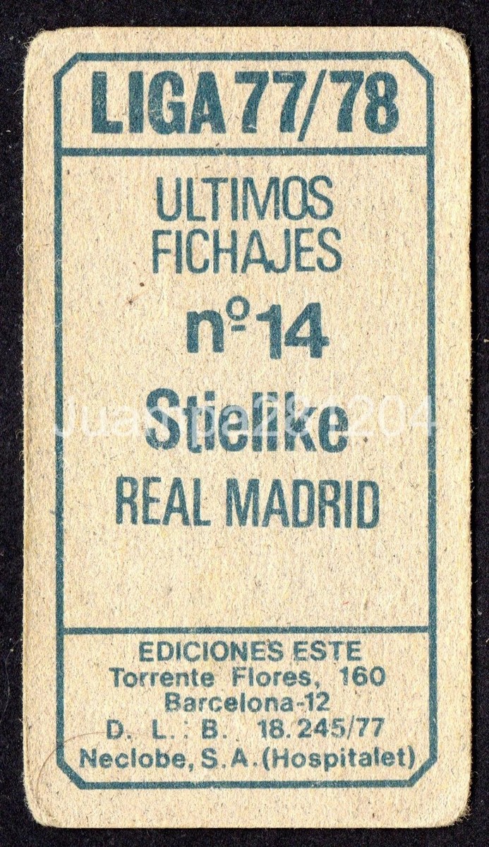 Autographe Original Uli Stielike - Carte Officielle Real Madrid 1977/78 - Espagne