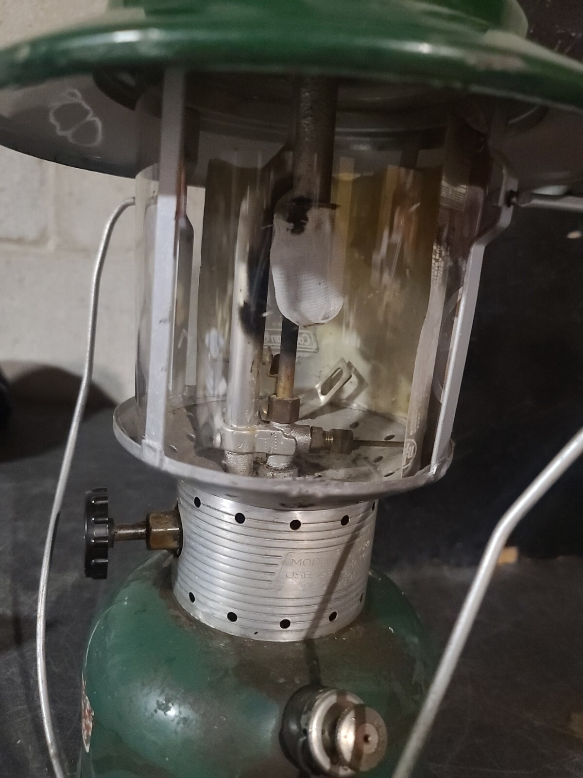 Vtg. Coleman 228F Double Mantel, Liquid Fuel Camping Lantern w/ Wooden