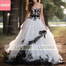 White and Black Strapless Applique Ball Gown Prom Wedding Occasion Evening Dress