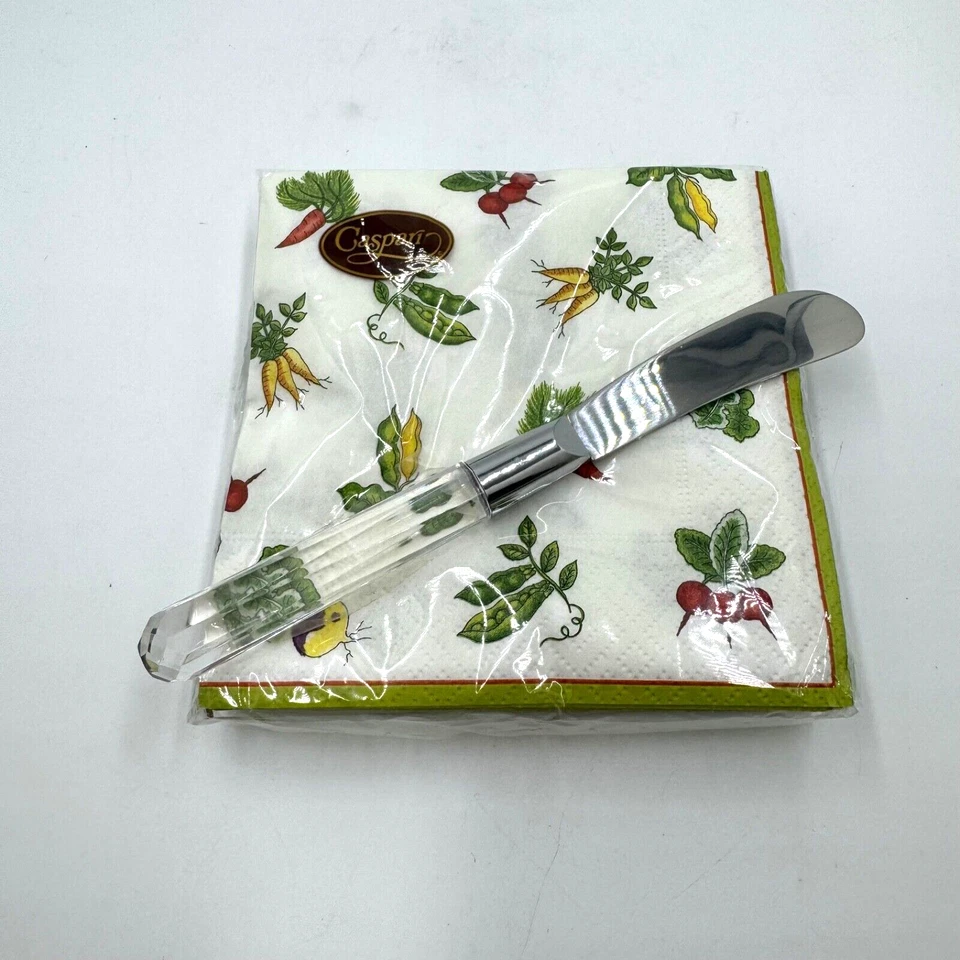 Прозрачная стеклянная пластина 5 дюймов без указания бренда с салфетками Caspari и разбрасывателем сыра - Изображение 2 из 4