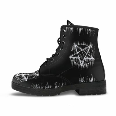New Satanic Inverted Melting Occult Satanic Pentagram Leather Boots