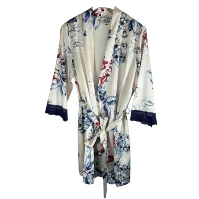 Linea Donatella Size L/XL Robe Satin Effect Silky Floral Loungewear Sleep