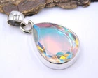 Angel Aura Quartz Cut Gemstone 925 Sterling Silver Handmade Pendant Size 1.5"